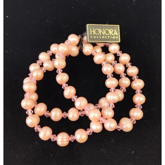 HONORA Pink Freshwater Pearl & Crystal Stretch Bracelet Set Of 3 New With Tags - Picture 2 of 3